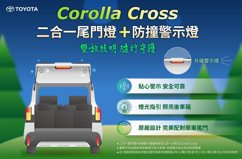 COROLLA CROSS 二合一尾門燈+防撞警示燈、升級警示燈